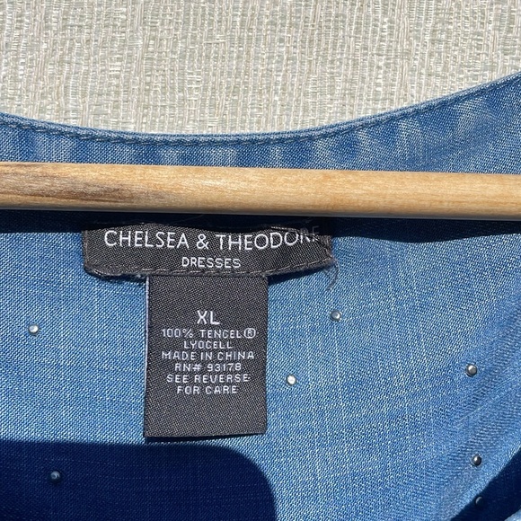 Chelsea & Theadore Chambray Pearls Tiered Dress LT Blue Size XL - Picture 7 of 11